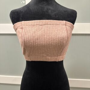 Lovers and Friends Ribbed Knit Tube Top Blush Pink Strapless Crop Top Bandage S